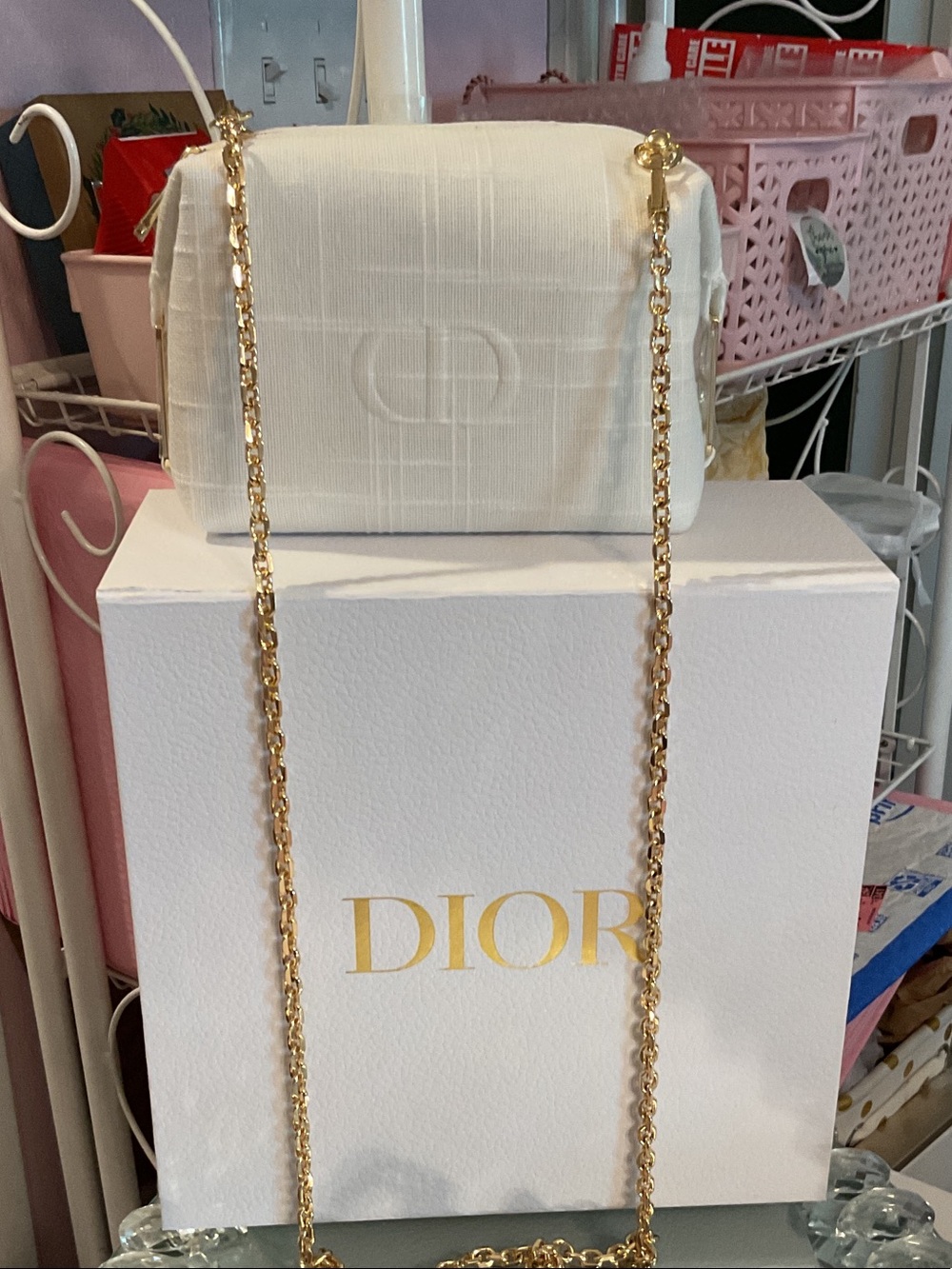 Dior Cream Quilted Crossbody with Gold Chain Strap - Picture 2 of 7